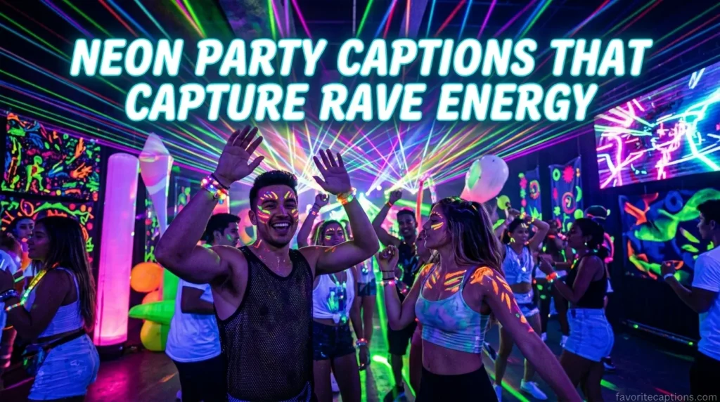 Neon party captions that capture rave energy