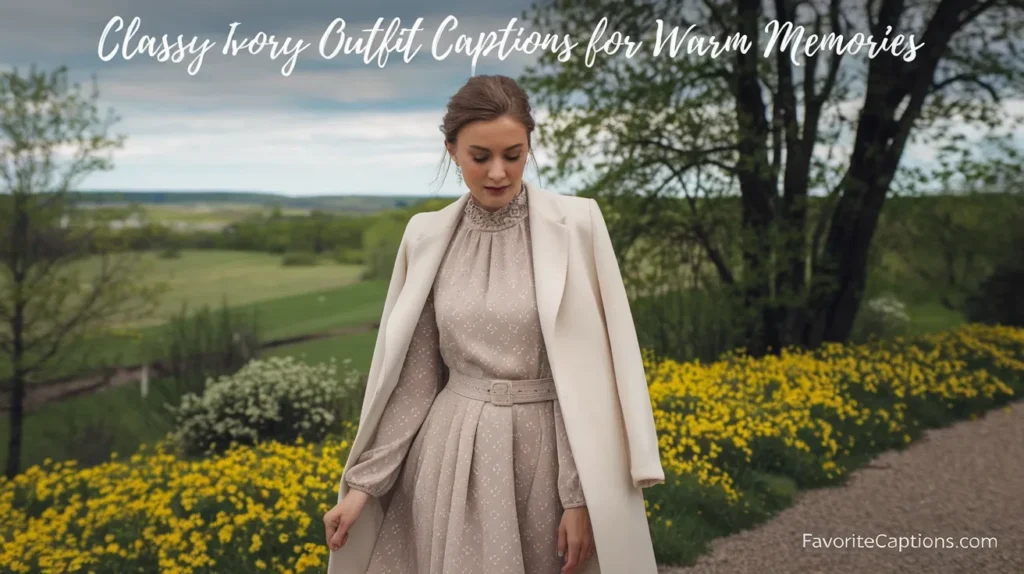 Classy ivory outfit captions for warm memories