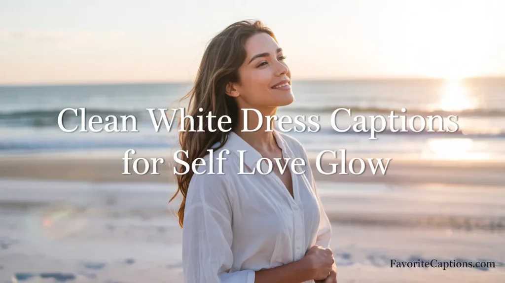 Clean white dress captions for self love glow