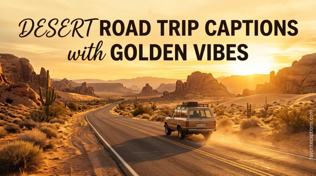 Desert road trip captions with golden vibes