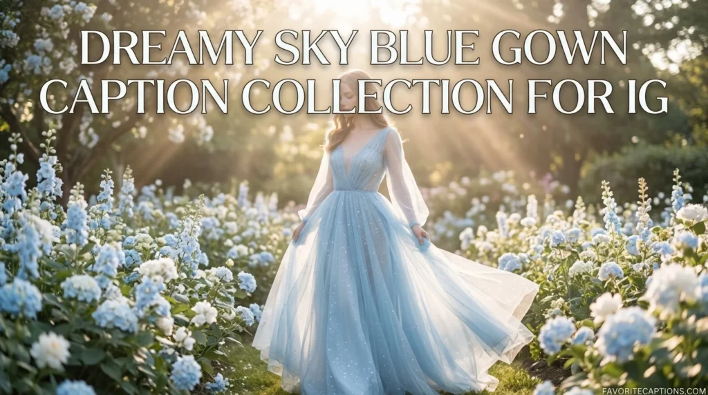 Dreamy Sky Blue Gown Caption Collection for IG