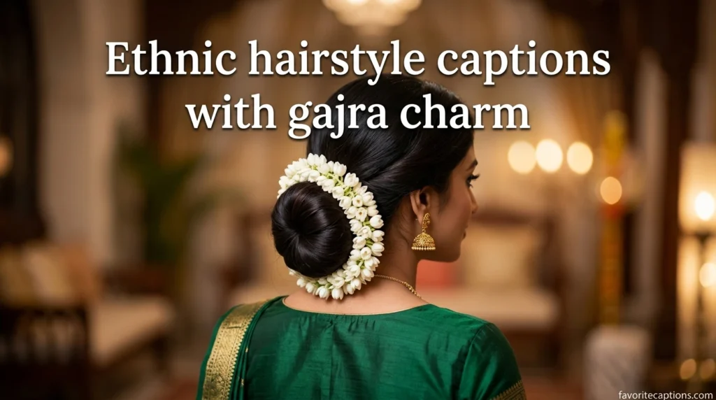 Ethnic hairstyle captions with gajra charm