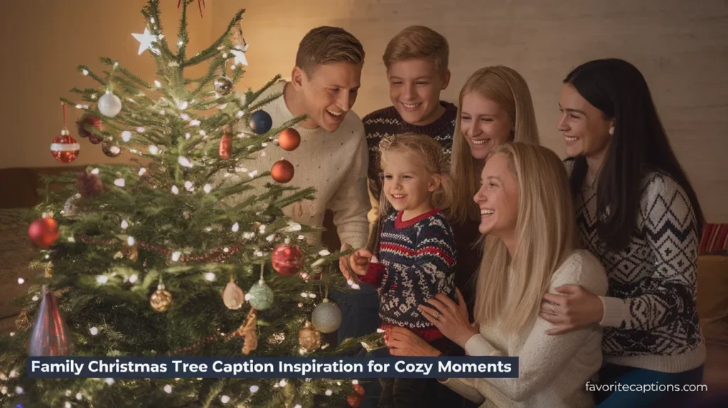 Family Christmas tree caption inspiration for cozy moments