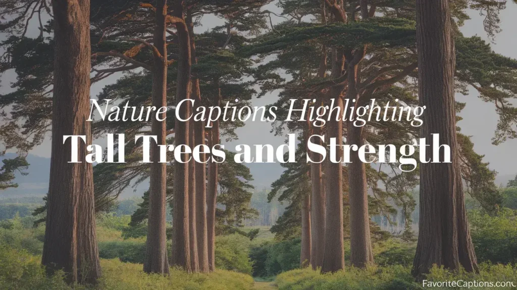 Nature captions highlighting tall trees and strength
