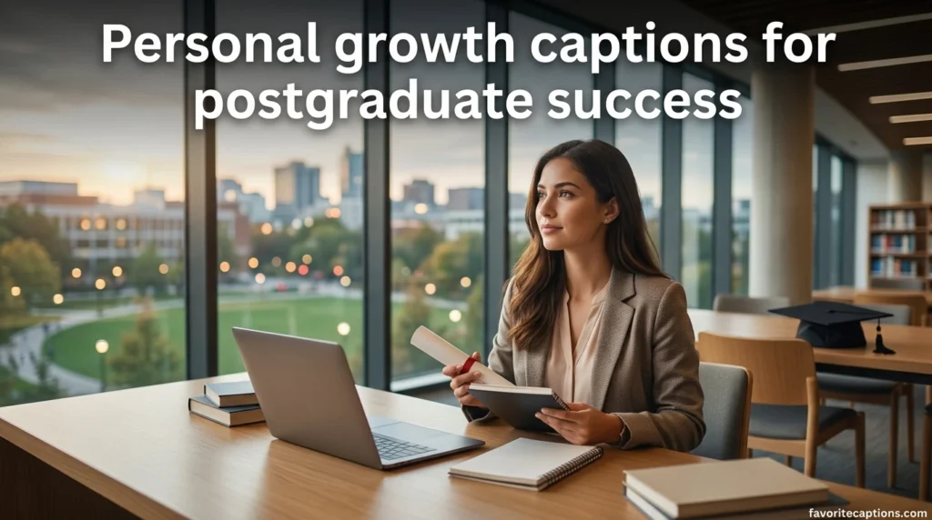 Personal growth captions for postgraduate success