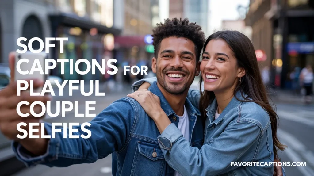 Soft captions for playful couple selfies