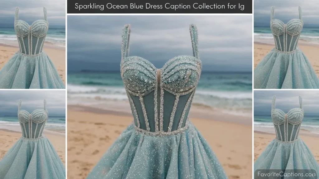 Sparkling Ocean Blue Dress Caption Collection for IG